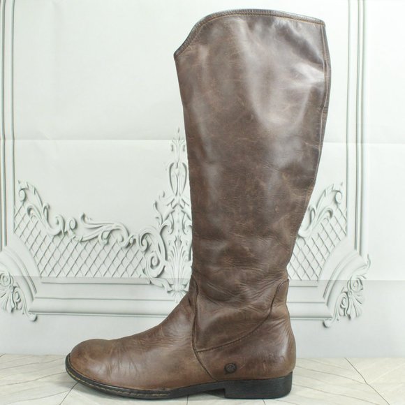 Born Shoes - Born W21981 Brown Leather Pull On Side Zipper Tall Boots Size 9 Medium